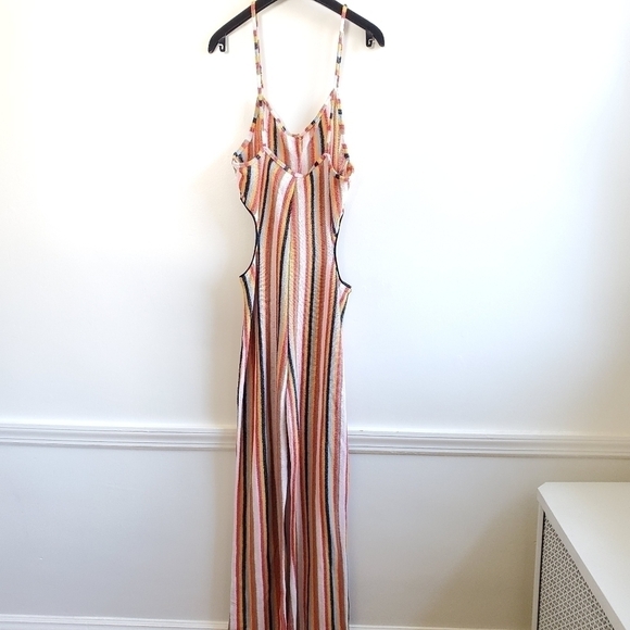 Zara Crochet Terrycloth Vertical Striped Cutout Blogger Fave Jumpsuit New Large - Picture 12 of 16